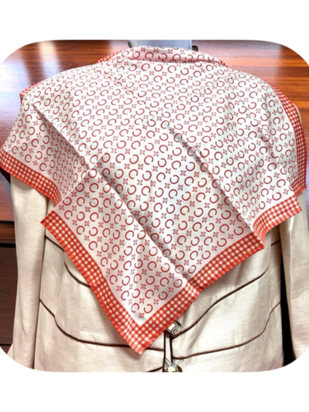 Mew   Celine Paris Mini Scarf/ Large Handkerchief  cotton  20."  Red Orange (88)